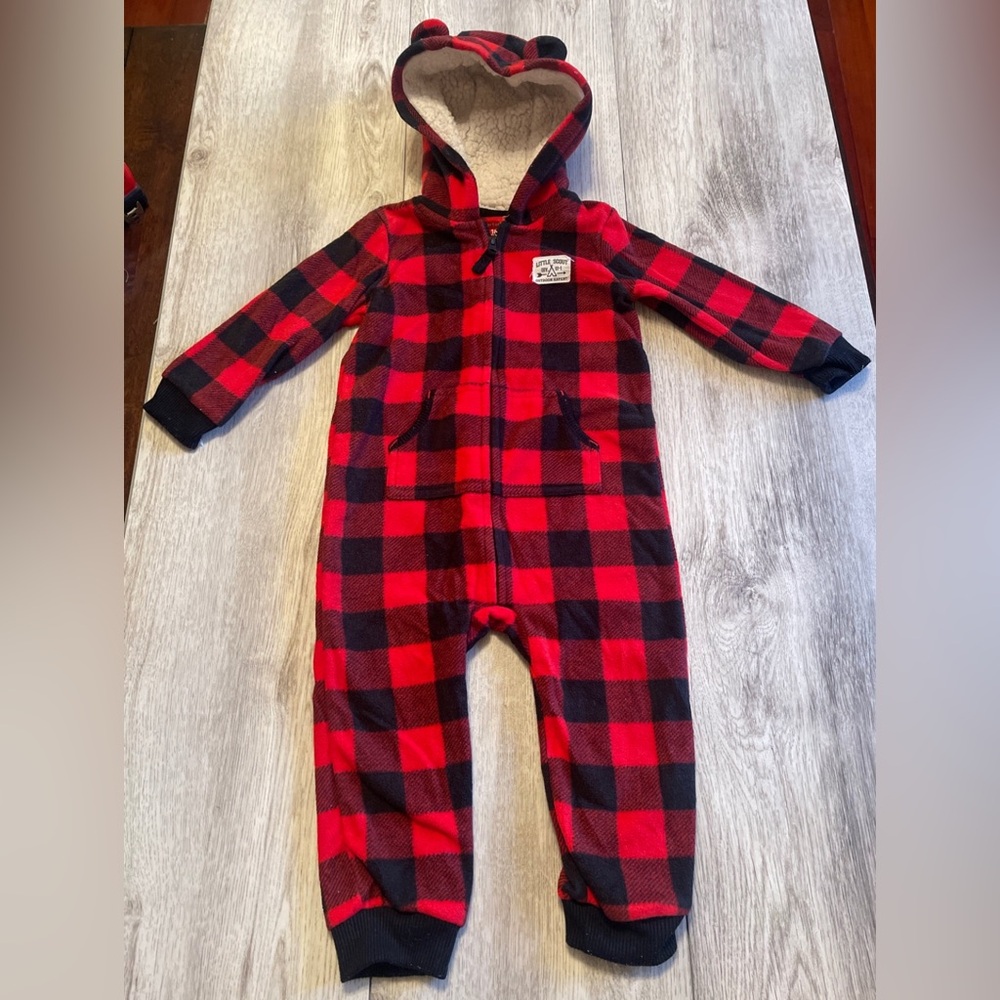 Carter's 18 Months Buffalo Plaid One Piece Zip Up With Hood